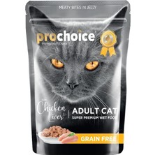 Meks Prochoice Yetişkin Kediler Için, Tahılsız, Jöle Içinde Tavuk ve Ciğer Parça Etli Yaş Mama, 85 G x 2