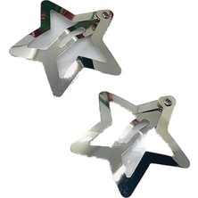 Meks Gümüş Rengi Çok Şık Yıldızlı Çıtçıtlı Saç Tokası 2'li (3cm) Gri Tek Ebat