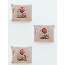 Meks Uçan Balon Baskılı 3'lü Makyaj Çantası 20X25 cm Bej, LH839074235235234234