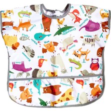 Meks Yorni 1-3 Yaş Su Geçirmez Cırtlı Cepli Unisex Yarım Kollu Bebek Çocuk Mama Önlüğü Zoo