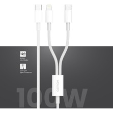 Meks 2ın1 100W Pd Type-C ve Lightning Hızlı Şarj Kablosu 120CM Beyaz, 115GNXY355