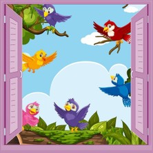 Meks Stickerart Çocuk Odası Bebek Odası Pencere Poster Duvar Kağıdı Kuşlar