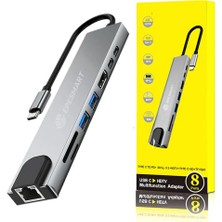 Meks 8 Portları 1 Arada USB C Hub Adaptörü, 4K Hdmi, Şarj Cihazı, USB C Bağlantı Noktaları, Sd/micro Sd