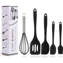 Meks 5 Parça Siyah Silikon Spatula Seti | Yanmaz, Yapışmaz ve Isıya Dayanıklı