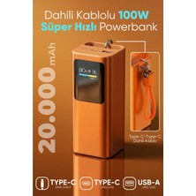 Azurtech 100W Süper Hızlı 20.000MAH Acl Mini Taşınabilir Type-C Kablolu Güç Bankası Powerbank