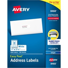 Meks Avery Emin Beslemeli Kolay Soyulabilir Yazdırılabilir Adres Etiketleri, 1" x 2-5/8", Beyaz, 3.000 B