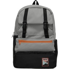 Meks Trend Okul Sırt Çantası (Laptop Bölmeli) Gri- Siyah 1154