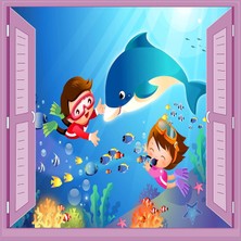 Meks Çocuk Odası Bebek Odası Pencere Poster Duvar Kağıdı Su Altı