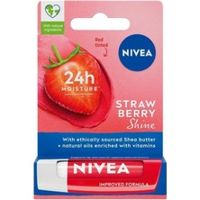 Meks Nivea Dudak Bakım Kremi ve Dudak Parlatıcı 4.8gr, Çilek Kokusu, 24 Saat Nemlendirici, Hafif Kırmızı