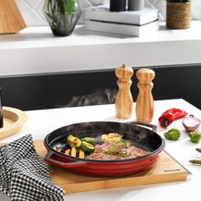 Meks Schafer Guss Chef Döküm Yuvarlak Grill Tava Çift Kulplu 28CM-1 Parça