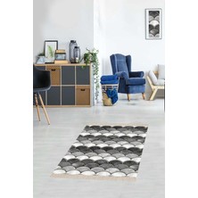 Meks Pelangi Geometrik Desenli Dijital Baskı Yıkanabilir Kaymaz Taban Etnik Kilim Desen Salon, Gri - Bey