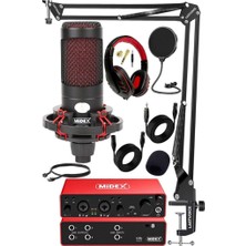 Meks Midex Functional Paket-2 Stüdyo Ekipmanları Mikrofon 4 Çıkış Ses Kartı Full Set