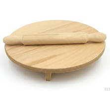 Meks 30 cm Ayaklı Hamur Açma Tahtası ve Merdane Seti, Doğal Ahşap, Yuvarlak, Tezgah Üstü, Börek ve Pizza
