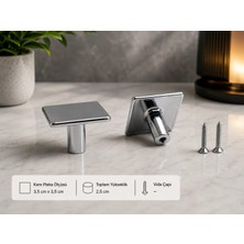 Gold Kulp 35MM-KROM-MODERN Kare Düğme Kulp - Ağır Zamak Metal-Lüks Mutfak ve Çekmece Kulbu