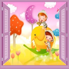 Meks Çocuk Odası Bebek Odası Pencere Poster Duvar Kağıdı Safari