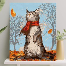 Meks Palmiye Hobi Sanat Sayılarla Boyama Tuval Seti Fırça Boya Dahil (Çıtalı) 40X50 cm - Kedi ve Sonbaha