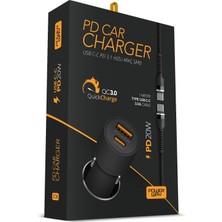 Meks CC36 3.1A PD20W Type-C To Type-C Hızlı Şarj Yeni Nesil Araç Şarj Aleti Çakmaklık