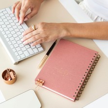 Meks Paperora A5 Spiralli Sert Kapak Keten Çizgili Tarihsiz Not Defteri Pembe