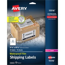 Meks Avery Güvenli Beslemeli Su Geçirmez Basılabilir Kargo Etiketleri, 14 cm x 21,5 Cm, Beyaz, 20 Boş Gö