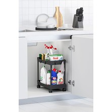 Meks Siyah 2 Katlı Tekerlekli Düzenleyici Mutfak ve Banyo Rafı