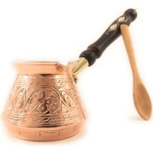Meks Aci Serisi (Orta-14 Fl Oz) - En Kalın Masif Oyulmuş Bakır Ahşap Saplı Türk Yunan Arapça Cezve, Ocak