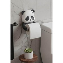 Meks Panda Figürlü Tuvalet Kağıdı Askısı, Yapışkanlı Montaj, Plastik, Siyah, Mat, Modern, Delmesiz Banyo