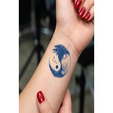 Meks Ying Yang Hayat Ağacı Minimal Yarı Kalıcı Geçici Dövme 1 Ay Kalıcı Yapıştırma Dövme 5x5 cm