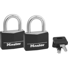Meks Master Lock Anahtarlı Kapalı Asma Kilitler, Dış Mekan Kilitleri, 2'li Paket, 141T, Siyah