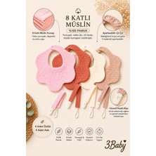 3Baby 8'li Set / Organik Pamuklu 8 Katlı Müslin Bebek Mama Önlük, Salya Önlüğü 4 Adet / 8 Katlı Müslin Emzik Askısı 4 Adet / Bebek Hediyelik