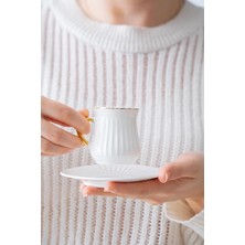 Meks Lena 6 Kişilik Beyaz Kahve Fincanı Takımı - 90 ml