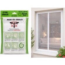 Meks Pratik Sineklik Hazır Tül Sineklik Çift Kanat 150 cm x 125 Cm, Kapı ve Pencere Uyumlu, 5.5 Metre Ya