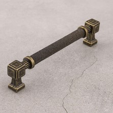 Meks Grip Desenli Antik Sarı Metal Kulp 160 mm Mobilya Çekmece Mutfak Dolabı Dolap Modern Kapak Kulpları