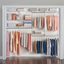 Meks Rubbermaid Configurations Deluxe Dolap Kiti, Beyaz, 4-8 Ft., Genişletilebilir Raf ve Teleskopik Çub
