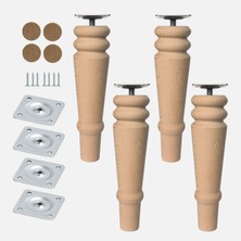 Meks (4 Adet) Bohem 18 cm Doğal Boyasız Ahşap Ayak Silindir Mobilya Koltuk Kanepe Ayağı & Montaj Aparat