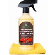 Meks Terlans Araç Temizleyici & Parlatıcı Hızlı Cila 500 ml Sprey + Mikrofiber Bez | Boyalı Yüzey, Plast