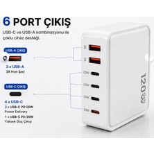 Azurtech 120W Gan Hızlı Şarj Istasyonu 6 Port Usb-C Pd Qc Çoklu Şarj Cihazı Masaüstü Adaptör