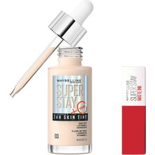 Meks Maybelline New York Super Stay Skin Tint Fondöten - 03 & Mini Super Stay Matte Ink Likit Mat Ruj -