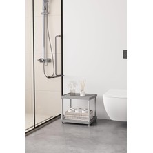 Meks Gri 2 Katlı 33X40 Ekstra Geniş Düzenleyici Mutfak ve Banyo Rafı Sehpa