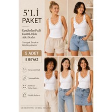 Loule Kadın Pamuklu & Modal Dantel Askılı Pedli 5 Adet Esnek Günlük Atlet - Toparlayıcı 5'li Bra Singlet