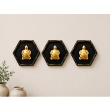 ALCdesing 3'lü Altın Kaplumbağa Duvar Dekoru Altıgen Çerçeveli Feng Shui Dekoratif Duvar Süsü Salon Ofis Ev Dekorasyonu