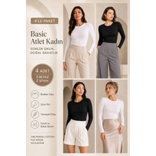 Loule Kadın 4 Adet Pamuklu & Modal Bisiklet Yaka Uzun Kollu Basic Atlet - 4'lü Avantaj Paketi
