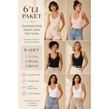 Loule Kadın Pamuklu & Modal Dantel Askılı Pedli 6 Adet Esnek Günlük Atlet - Toparlayıcı 6'lı Bra Singlet