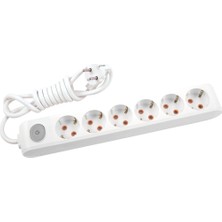 Viko Multi-Let 6'lı Topraklı Kablolu Çocuk Korumalı 5 Metre Anahtarlı Priz Beyaz (5'li Paket)