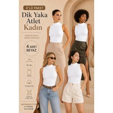 Loule Kadın 4 Adet Dik Yaka Kolsuz Pamuk & Modal Esnek Basic Atlet - 4'lü Avantaj Paketi