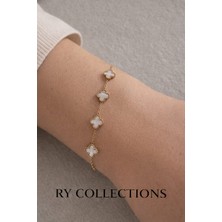 Ry Collections Stainless Steel Gold Renkli Dört Yapraklı Taşlı Yonca Çelik Bileklik
