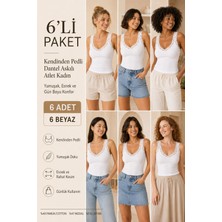 Loule Kadın Pamuklu & Modal Dantel Askılı Pedli 6 Adet Esnek Günlük Atlet - Toparlayıcı 6'lı Bra Singlet