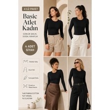 Loule Kadın 4 Adet Pamuklu & Modal Bisiklet Yaka Uzun Kollu Basic Atlet - 4'lü Avantaj Paketi