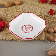 Mey İthalat Aryıldız Red Bird Köşeli Porselen Tabak Kırmızı Desenli Renkli 10 cm