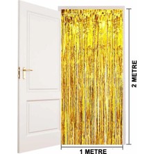 Fırsatkolik Mey Ithalat® Altın Gold Renk Ekstra Metalize Parlak Saçaklı Arka Fon Perde Ithal  1x2 Metre