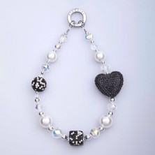 Teknook Picocici Parlayan Taş Tasarımlı 30MM Dot Drill Heart Telefon Bilek Askı Ipi - Siyah